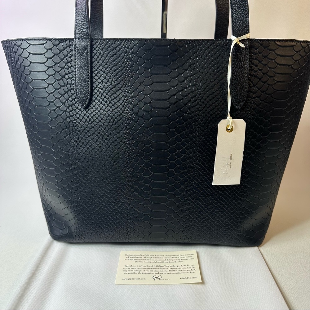 NEW GIGI NEW YORK TEDDIE LEATHER PYTHON EMBOSSED BLACK TOTE - Picture 3 of 12